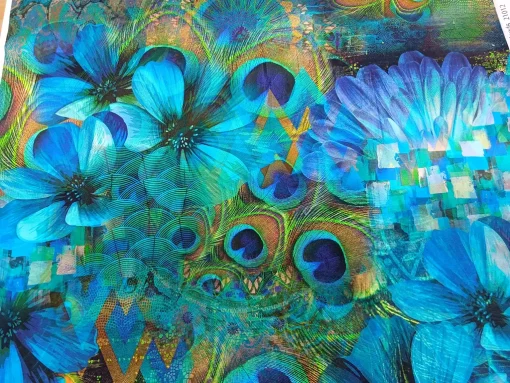 Stenzo Jersey Panel blaue Blume und Pfauenfedern Detail