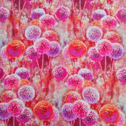 Viskose Leinen Stoff mit Blumen in pink flieder und orange