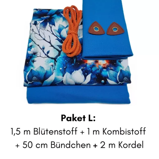 SanDaLu Stoffpaket French Terry Magnolie in türkis mit Kordel in orange Größe L